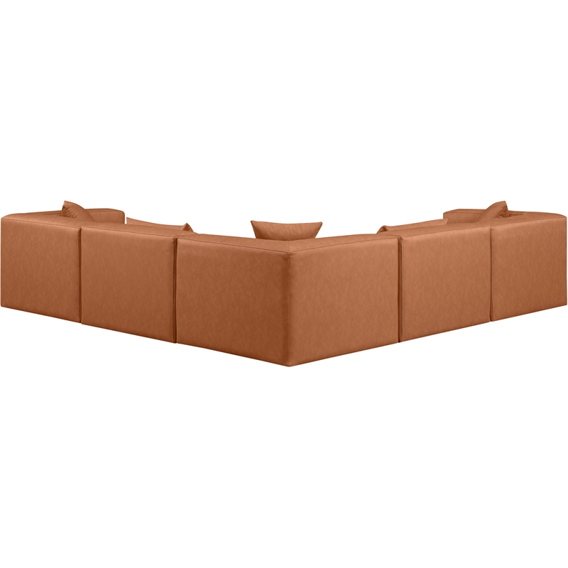 Meridian Furniture Cube Cognac Vegan Leather 5-Pc. L-Shaped Modular Sectional