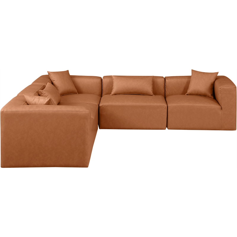 Meridian Furniture Cube Cognac Vegan Leather 5-Pc. L-Shaped Modular Sectional