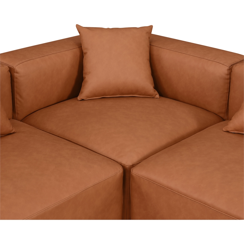 Meridian Furniture Cube Cognac Vegan Leather 5-Pc. L-Shaped Modular Sectional