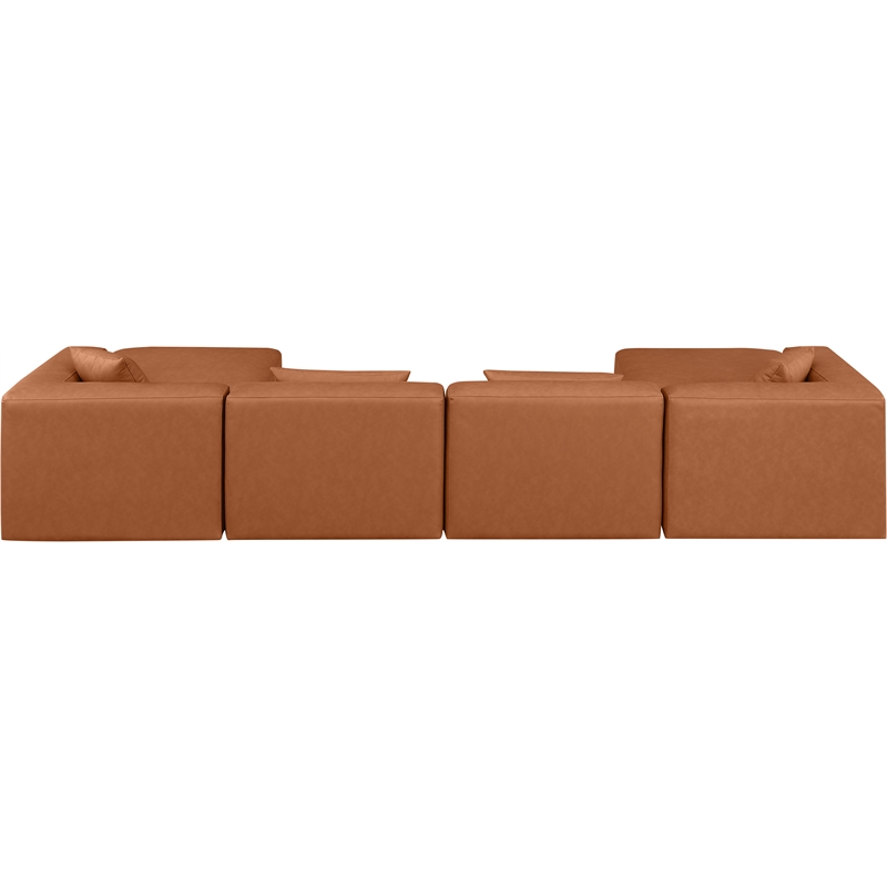 Meridian Furniture Cube Cognac Vegan Leather 6-Pc. U-Shaped Modular Sectional