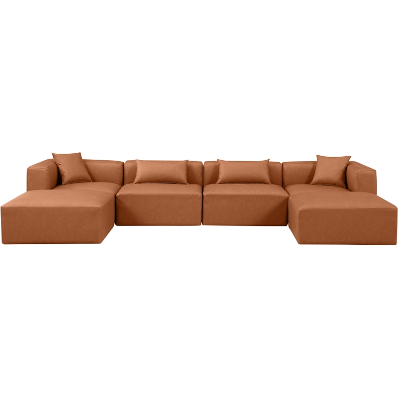 Meridian Furniture Cube Cognac Vegan Leather 6-Pc. U-Shaped Modular Sectional