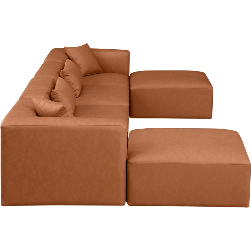 Meridian Furniture Cube Cognac Vegan Leather 6-Pc. U-Shaped Modular Sectional