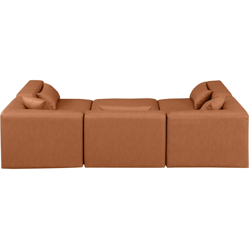 Meridian Furniture Cube Cognac Vegan Leather 6-Pc. U-Shaped Modular Sectional