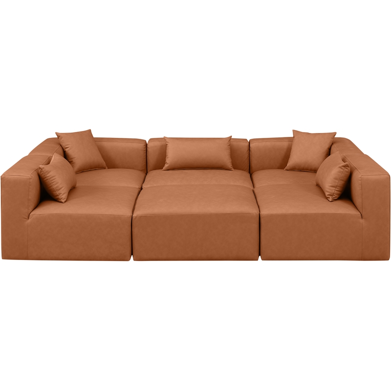 Meridian Furniture Cube Cognac Vegan Leather 6-Pc. U-Shaped Modular Sectional