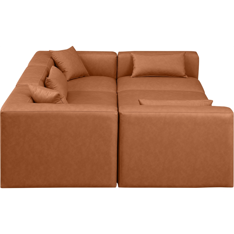 Meridian Furniture Cube Cognac Vegan Leather 6-Pc. U-Shaped Modular Sectional