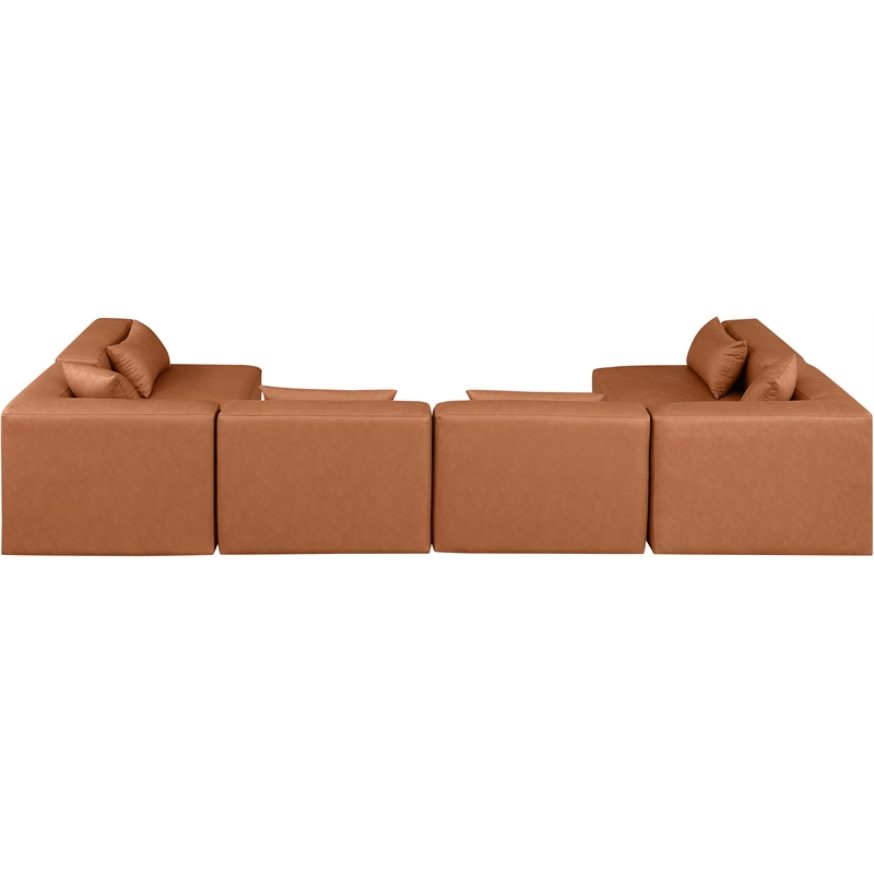 Meridian Furniture Cube Cognac Vegan Leather 6-Pc. U-Shaped Modular Sectional