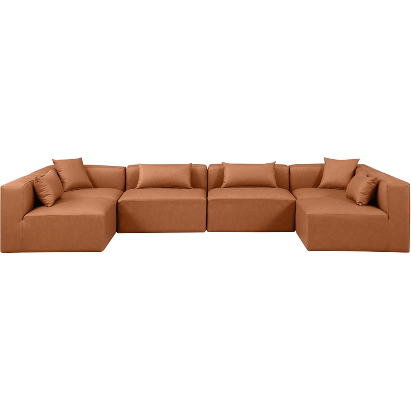 Meridian Furniture Cube Cognac Vegan Leather 6-Pc. U-Shaped Modular Sectional