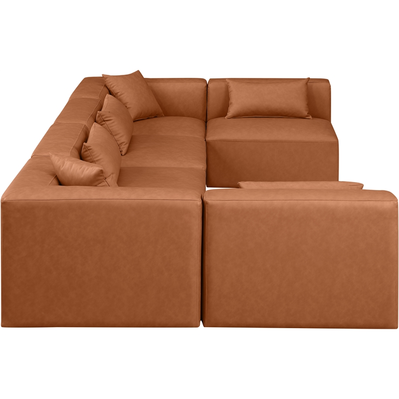 Meridian Furniture Cube Cognac Vegan Leather 6-Pc. U-Shaped Modular Sectional