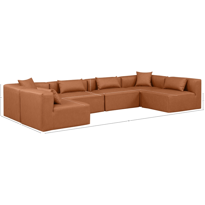 Meridian Furniture Cube Cognac Vegan Leather 6-Pc. U-Shaped Modular Sectional