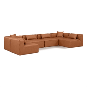 Meridian Furniture Cube Cognac Vegan Leather 6-Pc. U-Shaped Modular Sectional