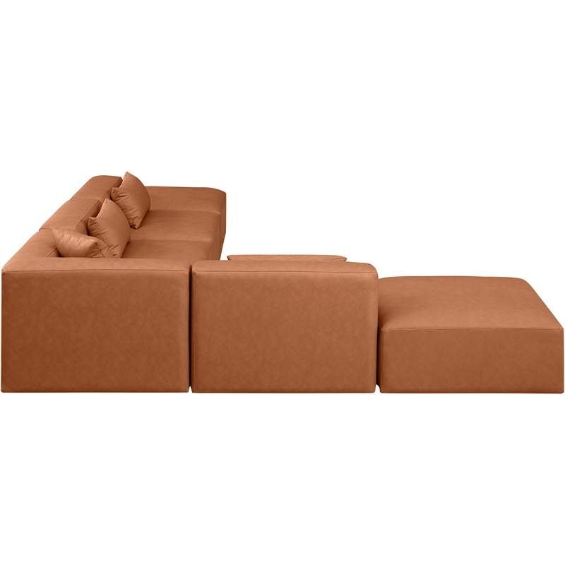 Meridian Furniture Cube Cognac Vegan Leather 6-Pc. L-Shaped Modular Sectional