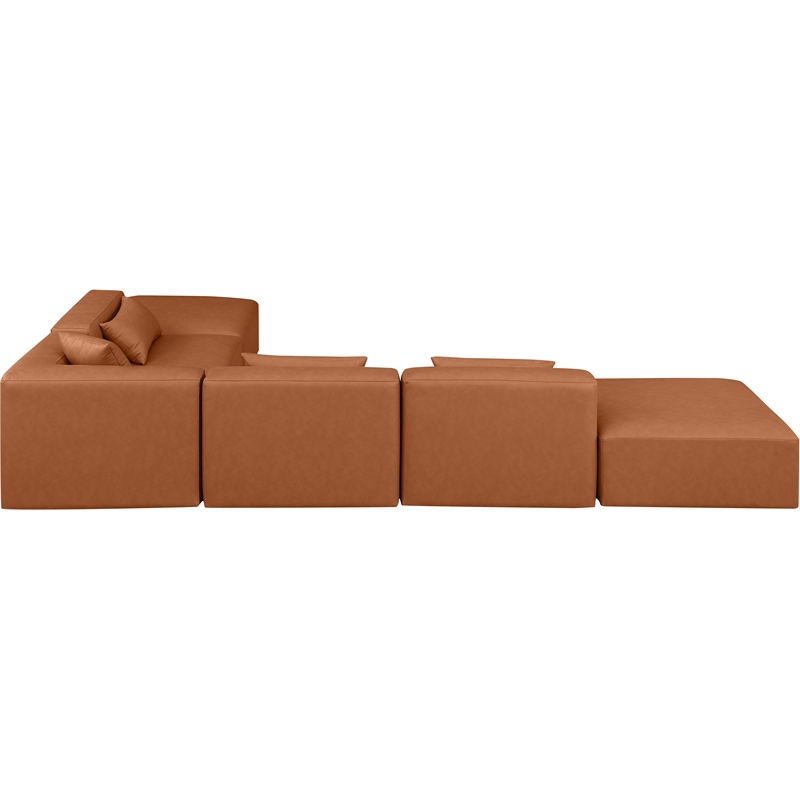 Meridian Furniture Cube Cognac Vegan Leather 6-Pc. L-Shaped Modular Sectional