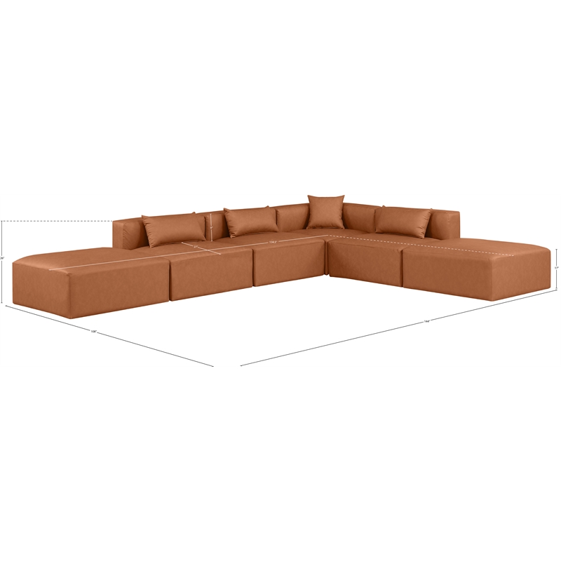 Meridian Furniture Cube Cognac Vegan Leather 6-Pc. L-Shaped Modular Sectional