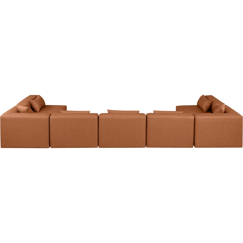 Meridian Furniture Cube Cognac Vegan Leather 7-Pc. U-Shaped Modular Sectional