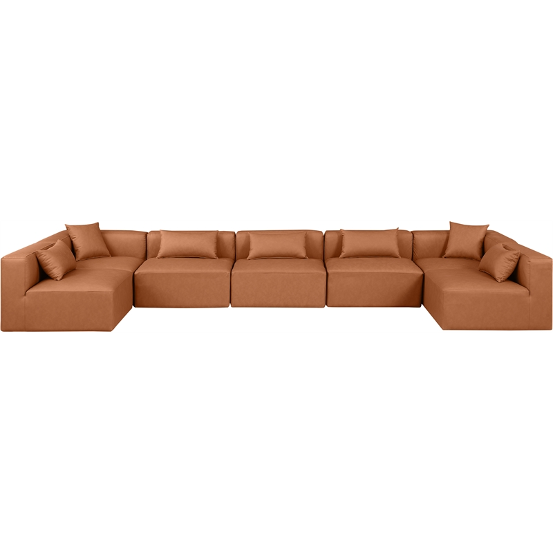 Meridian Furniture Cube Cognac Vegan Leather 7-Pc. U-Shaped Modular Sectional