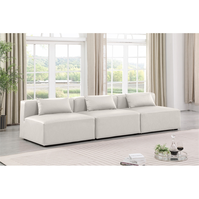 Meridian Furniture Cube Cream Vegan Leather 3-Pc. Modular Sofa