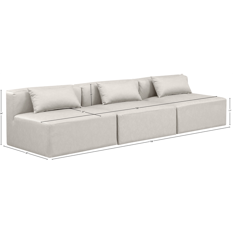 Meridian Furniture Cube Cream Vegan Leather 3-Pc. Modular Sofa