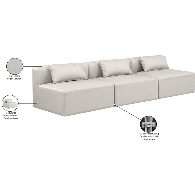 Meridian Furniture Cube Cream Vegan Leather 3-Pc. Modular Sofa