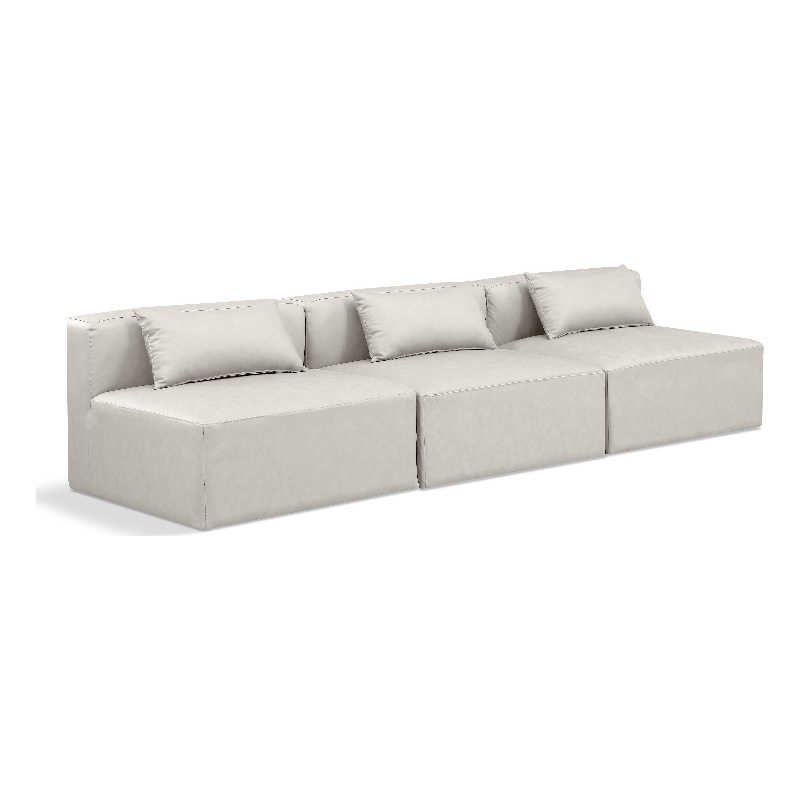 Meridian Furniture Cube Cream Vegan Leather 3-Pc. Modular Sofa