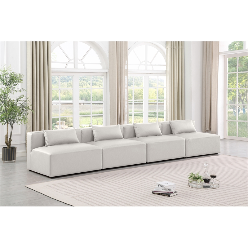 meridian furniture cube cream vegan leather 4-pc. modular sofa