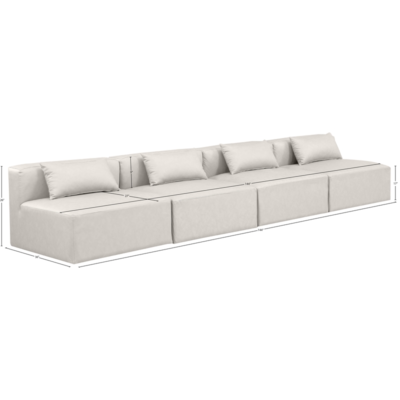 meridian furniture cube cream vegan leather 4-pc. modular sofa