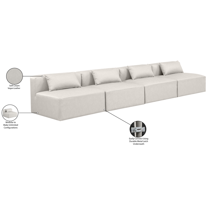 meridian furniture cube cream vegan leather 4-pc. modular sofa