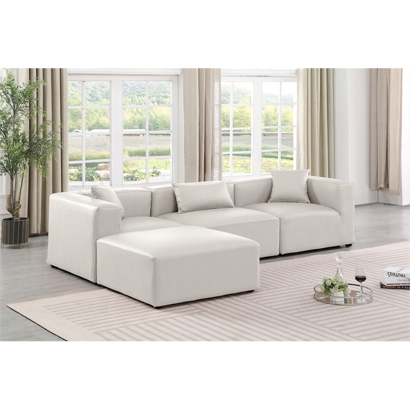 Meridian Furniture Cube Cream Vegan Leather 4-Pc. L-Shaped Modular Sectional