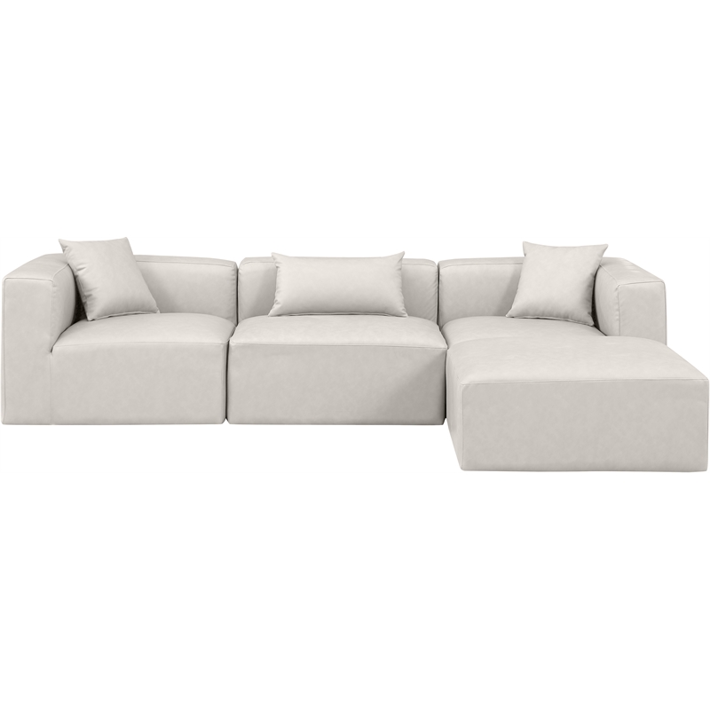 Meridian Furniture Cube Cream Vegan Leather 4-Pc. L-Shaped Modular Sectional