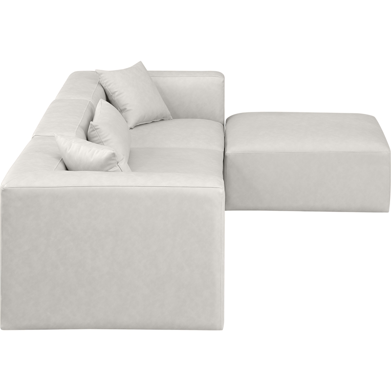 Meridian Furniture Cube Cream Vegan Leather 4-Pc. L-Shaped Modular Sectional