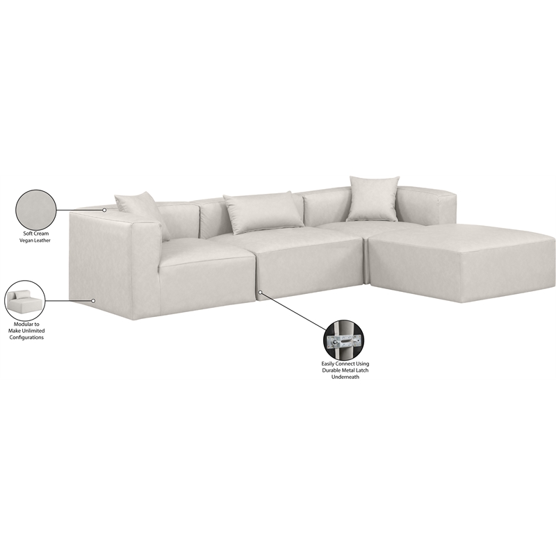 Meridian Furniture Cube Cream Vegan Leather 4-Pc. L-Shaped Modular Sectional