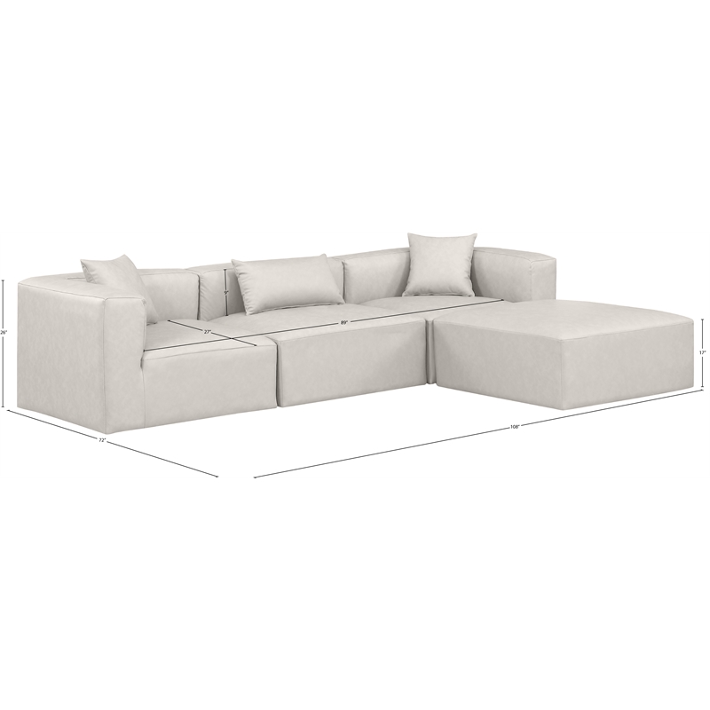 Meridian Furniture Cube Cream Vegan Leather 4-Pc. L-Shaped Modular Sectional
