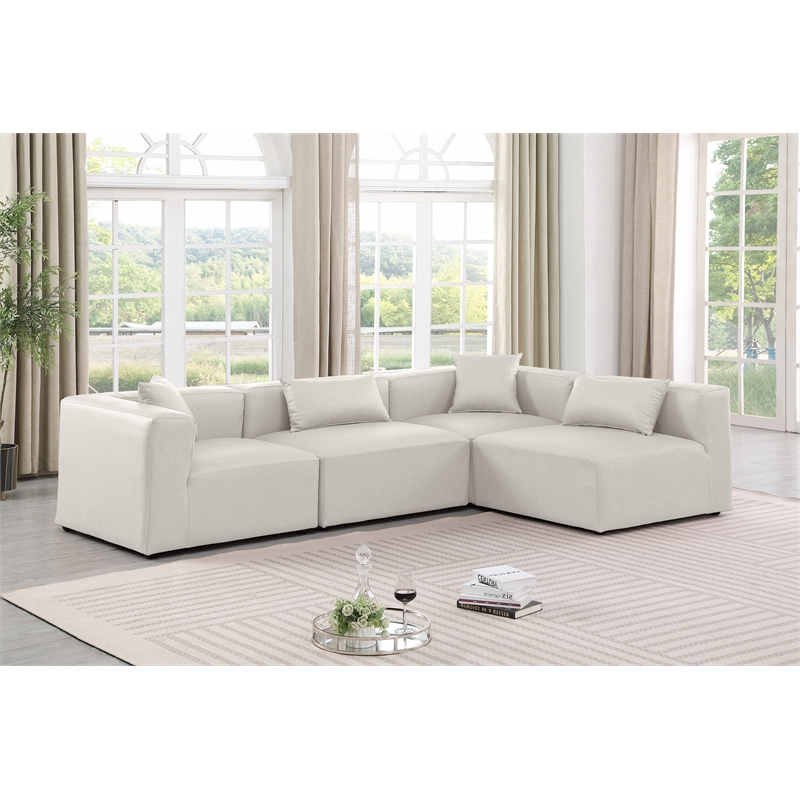 Meridian Furniture Cube Cream Vegan Leather 4-Pc. L-Shaped Modular Sectional