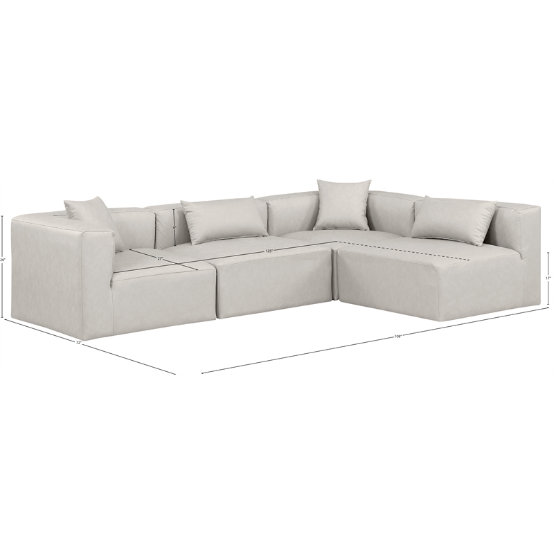 Meridian Furniture Cube Cream Vegan Leather 4-Pc. L-Shaped Modular Sectional