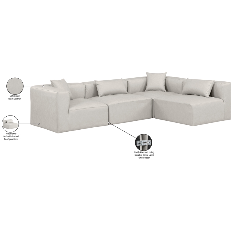 Meridian Furniture Cube Cream Vegan Leather 4-Pc. L-Shaped Modular Sectional