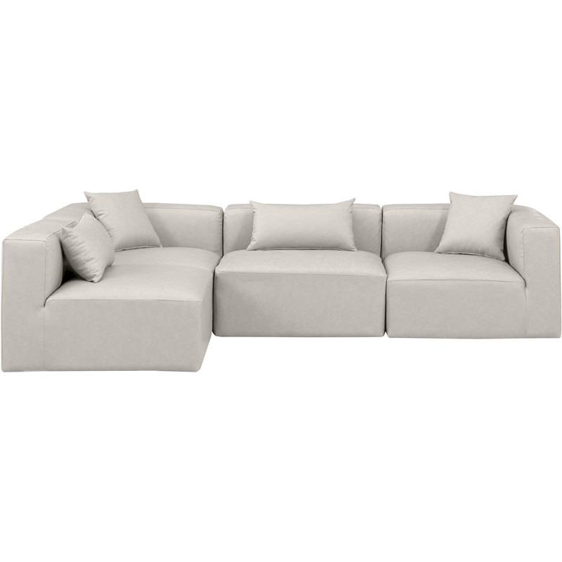 Meridian Furniture Cube Cream Vegan Leather 4-Pc. L-Shaped Modular Sectional
