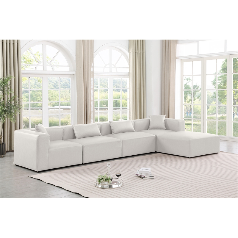 Meridian Furniture Cube Cream Vegan Leather 5-Pc. L-Shaped Modular Sectional