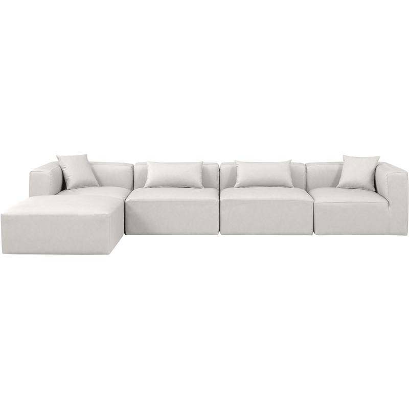 Meridian Furniture Cube Cream Vegan Leather 5-Pc. L-Shaped Modular Sectional