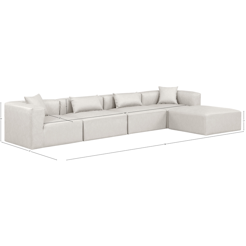 Meridian Furniture Cube Cream Vegan Leather 5-Pc. L-Shaped Modular Sectional