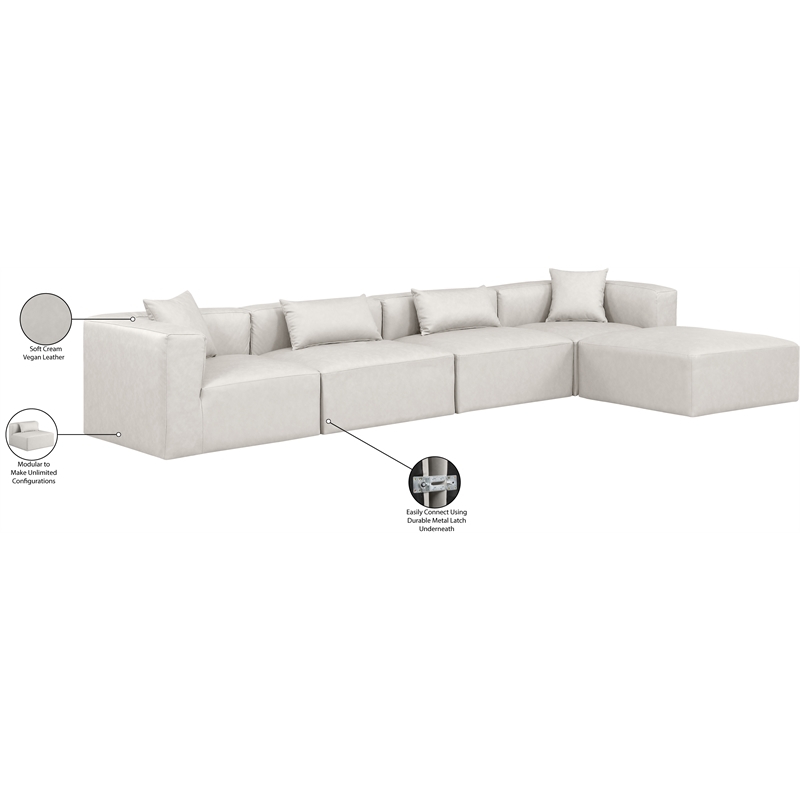 Meridian Furniture Cube Cream Vegan Leather 5-Pc. L-Shaped Modular Sectional
