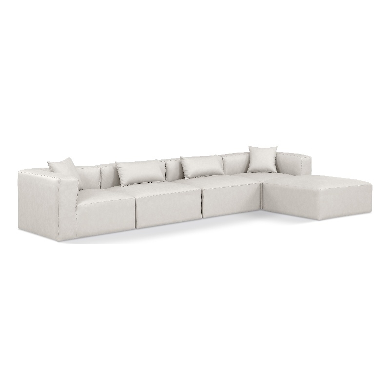 Meridian Furniture Cube Cream Vegan Leather 5-Pc. L-Shaped Modular Sectional