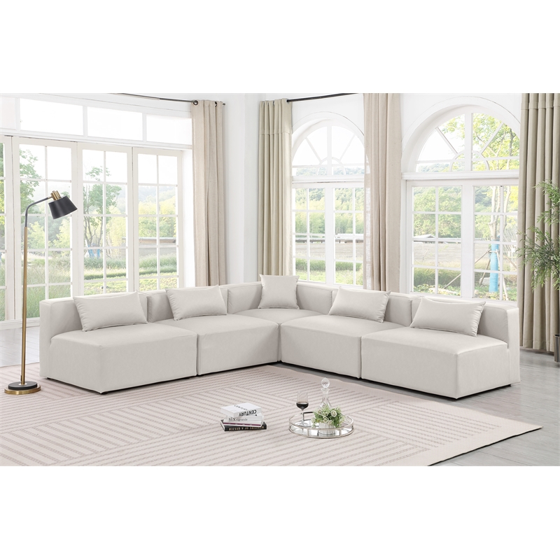 Meridian Furniture Cube Cream Vegan Leather 5-Pc. L-Shaped Modular Sectional