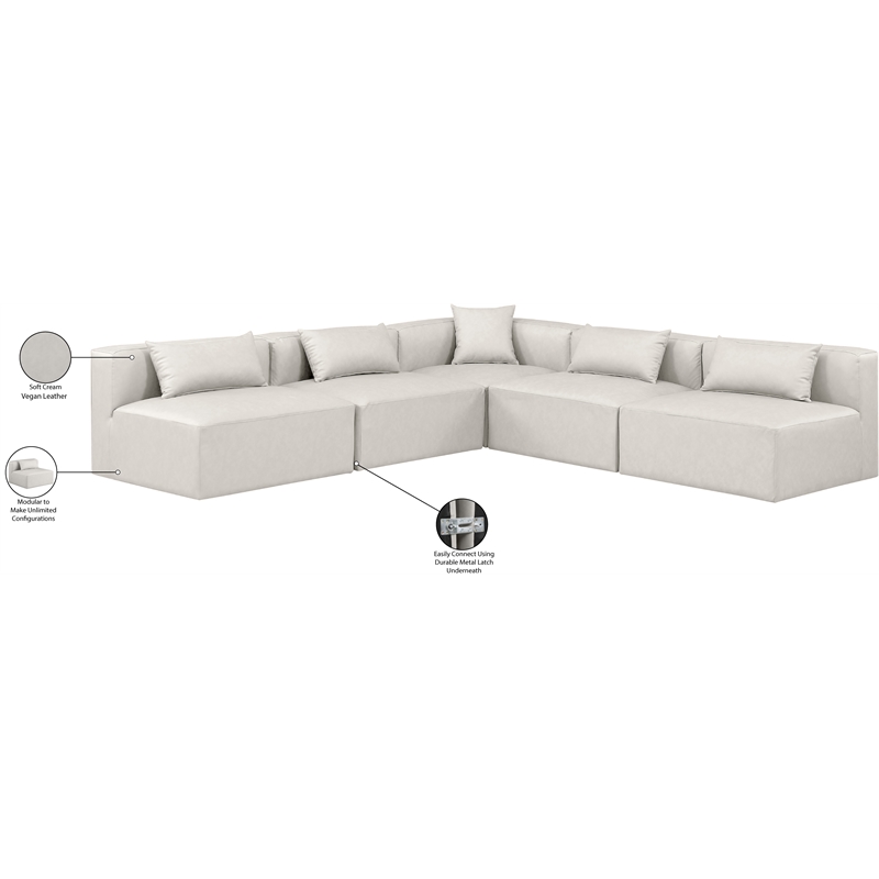 Meridian Furniture Cube Cream Vegan Leather 5-Pc. L-Shaped Modular Sectional