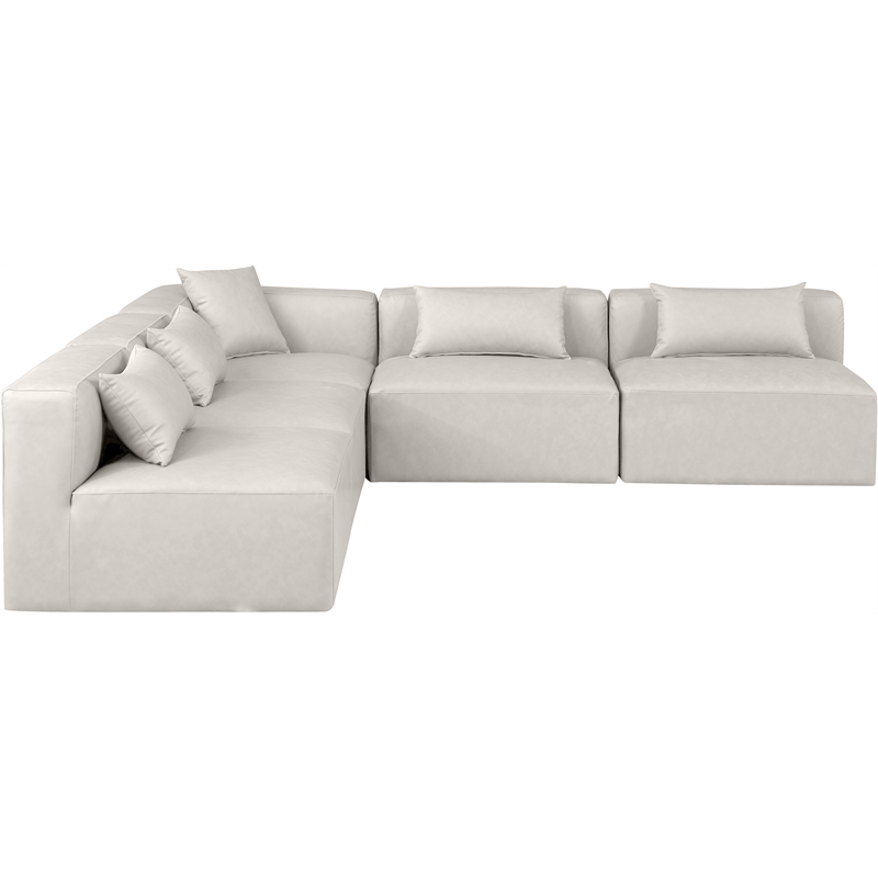 Meridian Furniture Cube Cream Vegan Leather 5-Pc. L-Shaped Modular Sectional