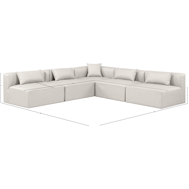Meridian Furniture Cube Cream Vegan Leather 5-Pc. L-Shaped Modular Sectional