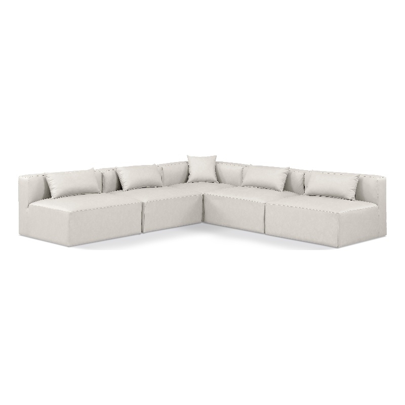Meridian Furniture Cube Cream Vegan Leather 5-Pc. L-Shaped Modular Sectional