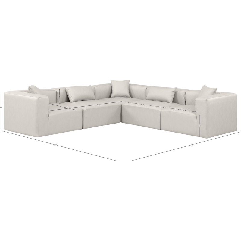 Meridian Furniture Cube Cream Vegan Leather 5-Pc. L-Shaped Modular Sectional