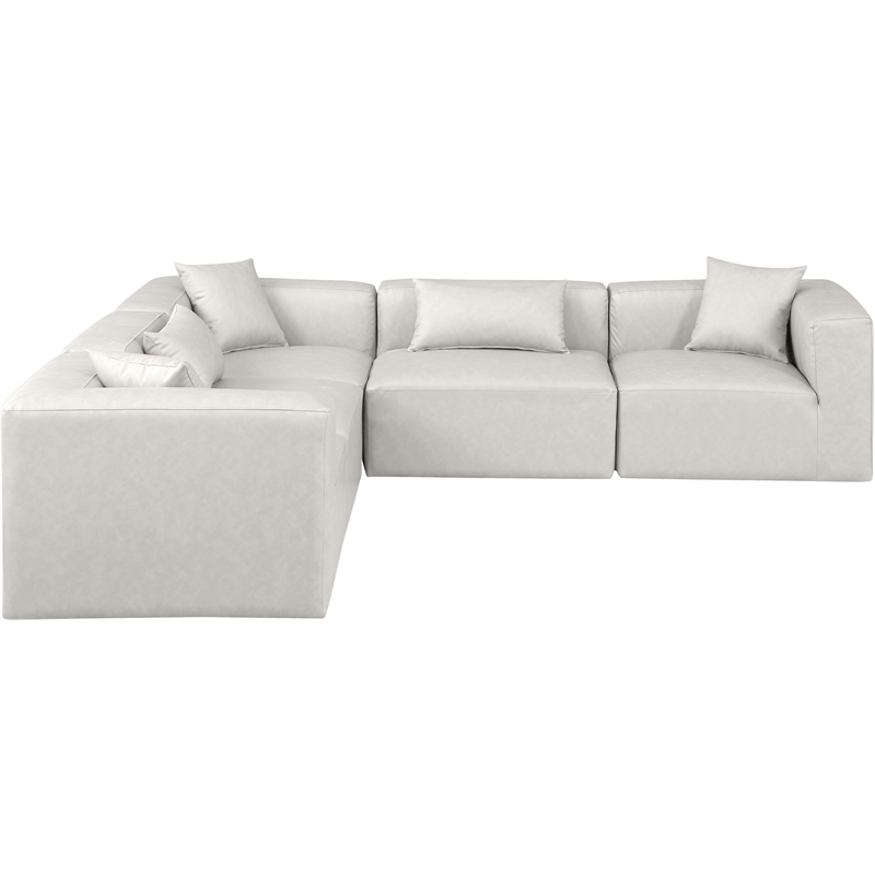 Meridian Furniture Cube Cream Vegan Leather 5-Pc. L-Shaped Modular Sectional