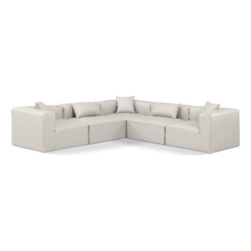 Meridian Furniture Cube Cream Vegan Leather 5-Pc. L-Shaped Modular Sectional