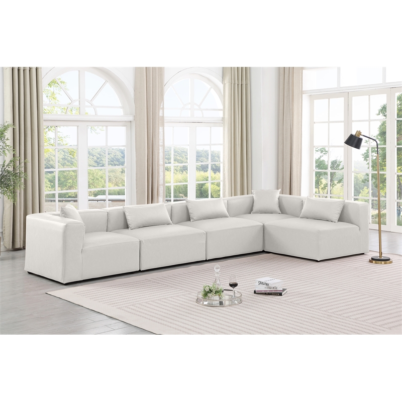 Meridian Furniture Cube Cream Vegan Leather 5-Pc. L-Shaped Modular Sectional