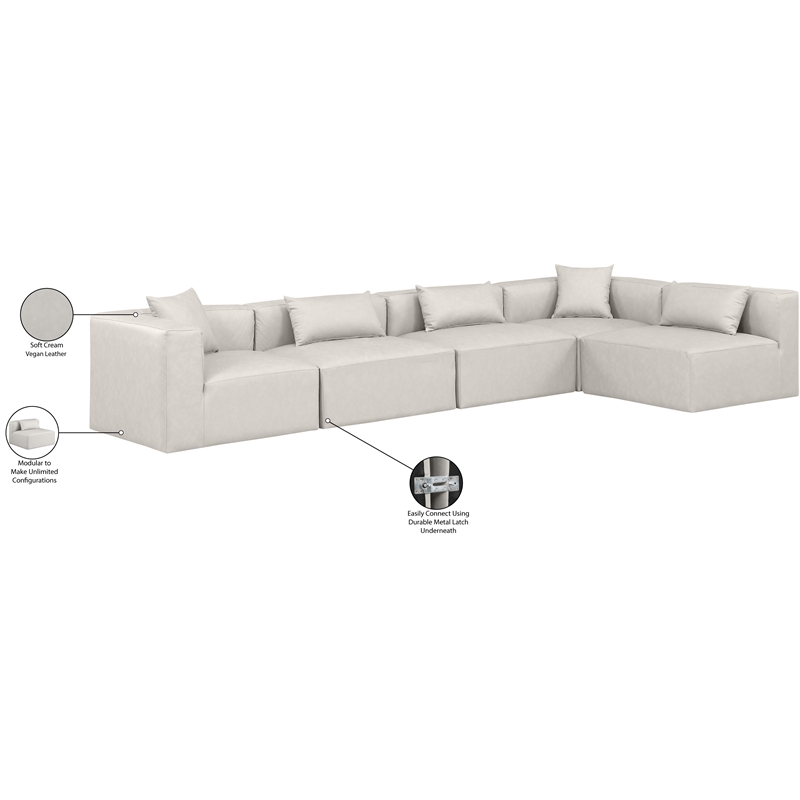 Meridian Furniture Cube Cream Vegan Leather 5-Pc. L-Shaped Modular Sectional